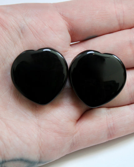 Obsidian Stone Black Double Flare Hearts for Gauged Ears