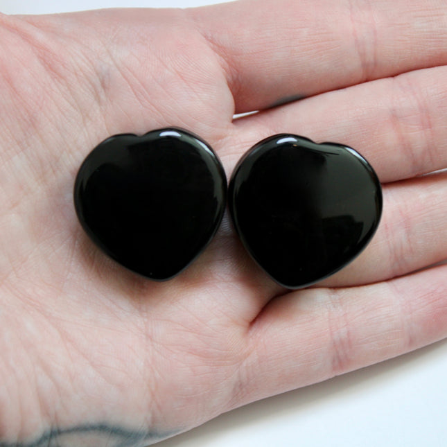 Obsidian Stone Black Double Flare Hearts for Gauged Ears