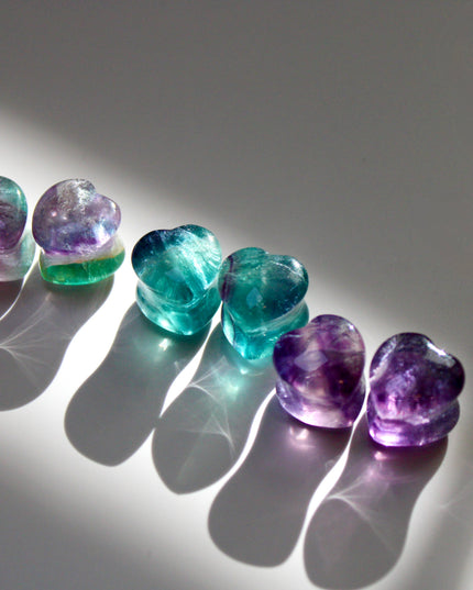 Rainbow Fluorite Heart Double Flare Plugs