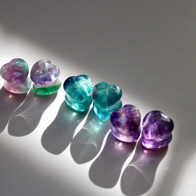 Rainbow Fluorite Heart Double Flare Plugs