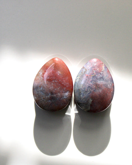 Red Moss Agate Convex Teardrop Plugs