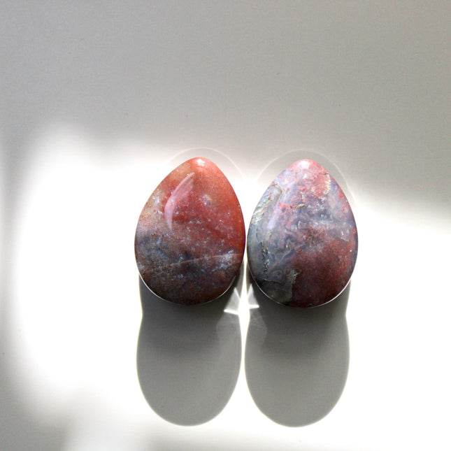 Red Moss Agate Convex Teardrop Plugs