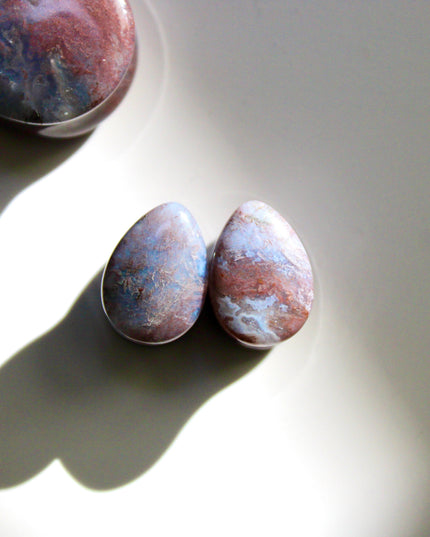 Red Moss Agate Convex Teardrop Plugs