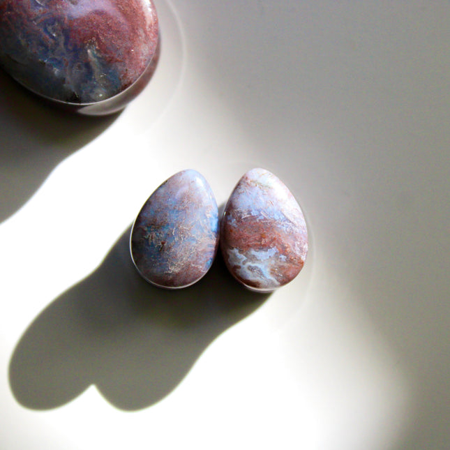 Red Moss Agate Convex Teardrop Plugs