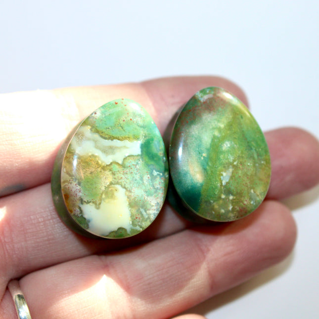 Fall Moss Agate Stone Teardrop Plugs Pair