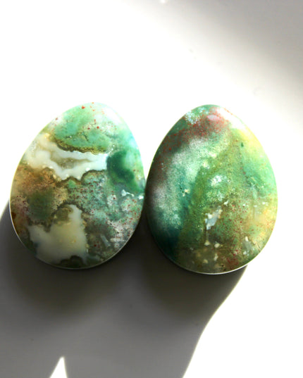 Fall Moss Agate Stone Teardrop Plugs Pair