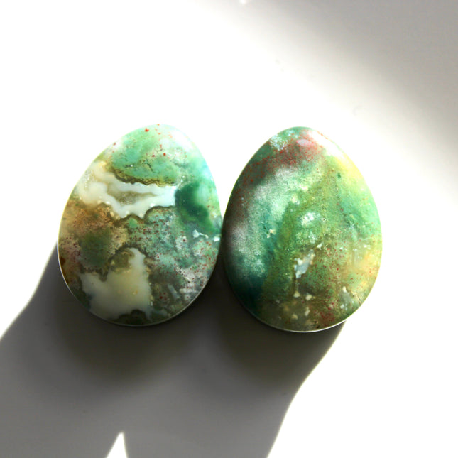 Fall Moss Agate Stone Teardrop Plugs Pair