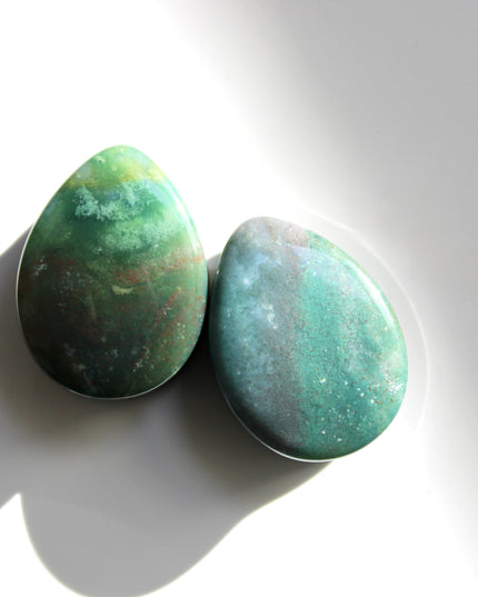 Fall Moss Agate Stone Teardrop Plugs Pair