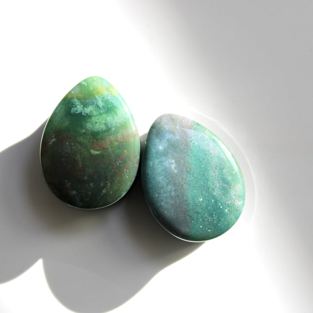 Fall Moss Agate Stone Teardrop Plugs Pair