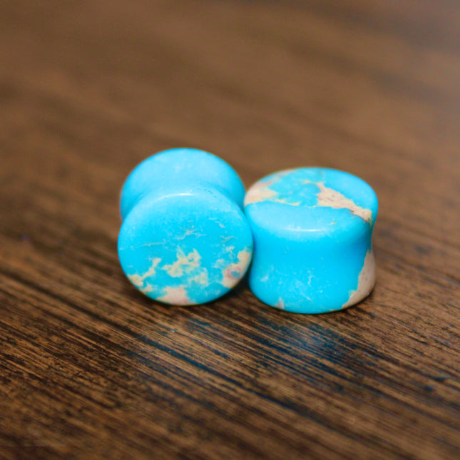 Light Blue Howlite Double Flare Plugs PAIR - EC Plugs