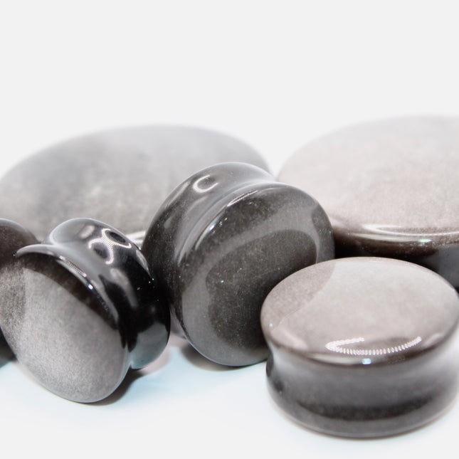 Silver Obsidian Double Flare Plugs – Polished Stone Gauges PAIR - EC Plugs
