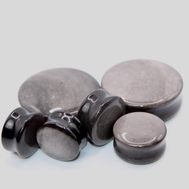 Silver Obsidian Double Flare Plugs – Polished Stone Gauges PAIR - EC Plugs