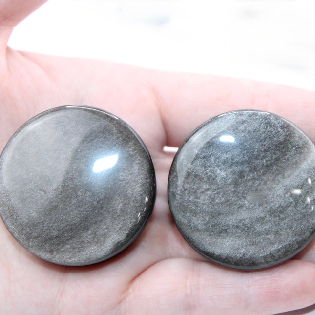 Silver Obsidian Double Flare Plugs – Polished Stone Gauges PAIR - EC Plugs