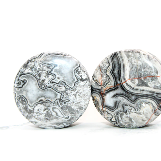 Wave Jasper Plugs Double Flare Gray and White Ear Gauges - EC Plugs