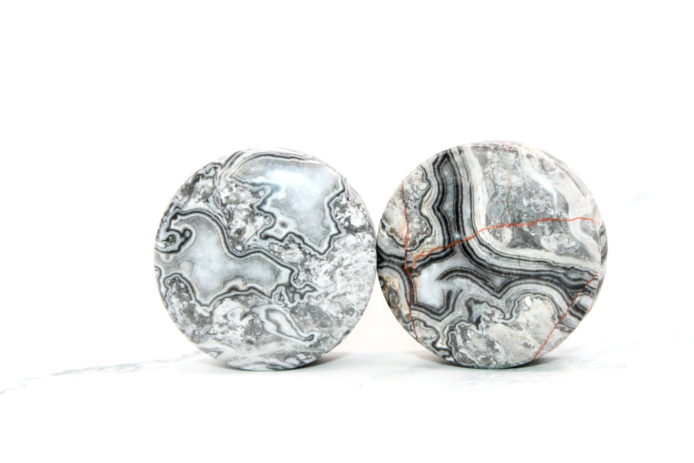Wave Jasper Plugs Double Flare Gray and White Ear Gauges - EC Plugs