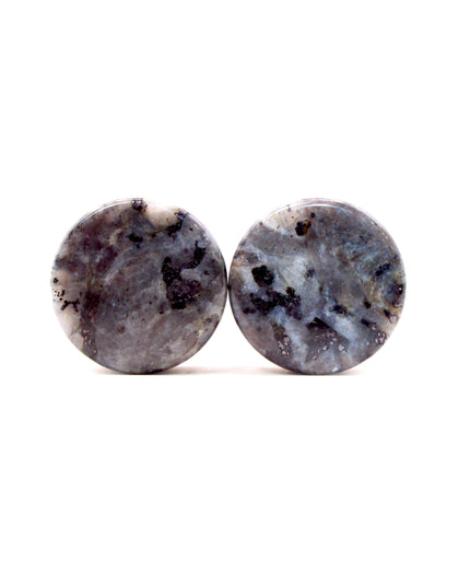 Black Labradorite Larvikite Plugs Double Flare Pair - EC Plugs