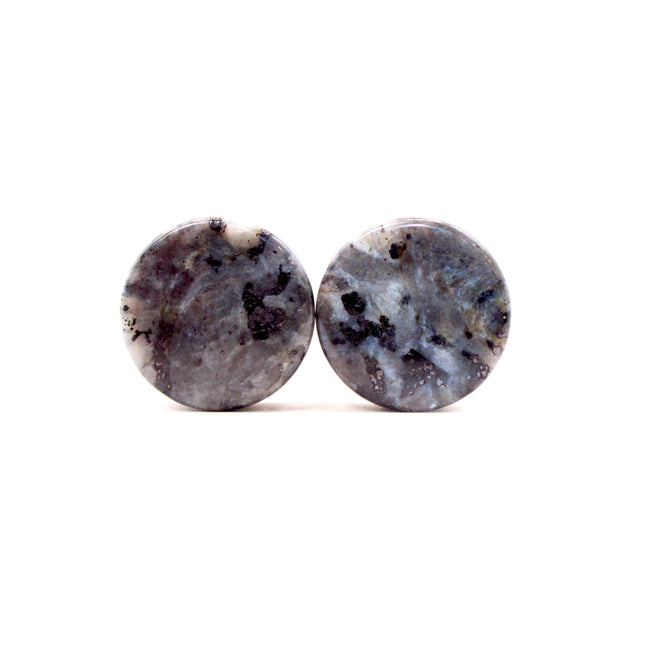 Black Labradorite Larvikite Plugs Double Flare Pair - EC Plugs