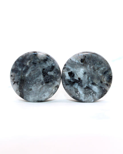 Black Labradorite Larvikite Stone Plugs Double Flare Pair 3mm-25mm