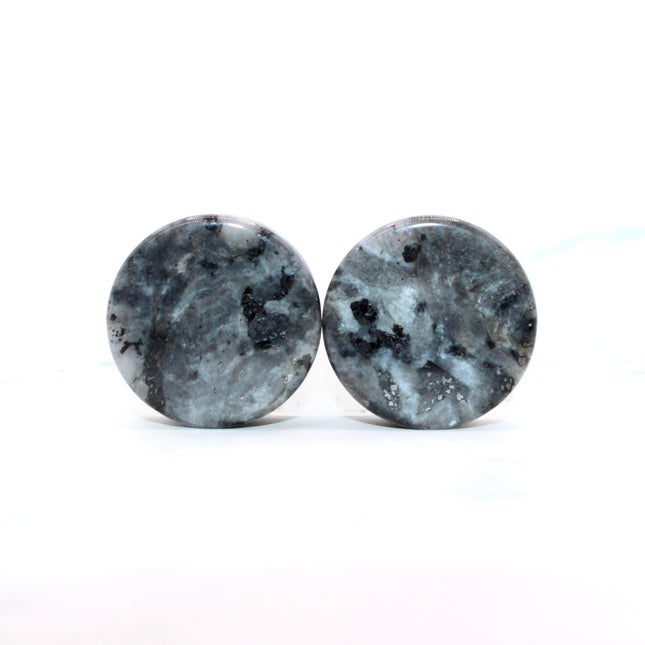 Black Labradorite Larvikite Stone Plugs Double Flare Pair 3mm-25mm