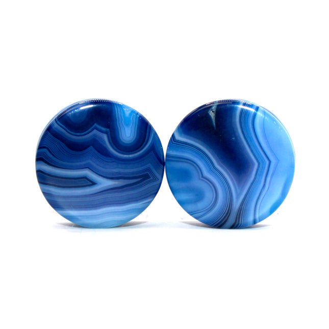Blue Agate Plugs ~ Double Flare Pair - EC Plugs