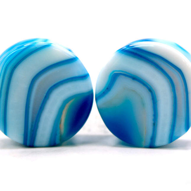 Blue Agate Plugs ~ Double Flare Pair