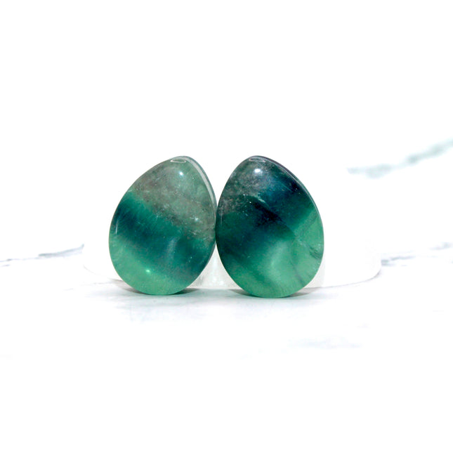 Rainbow Teardrop Fluorite Stone Plugs Colorful Blue, Green, Purple Natural Gauges Pair 6mm-32mm