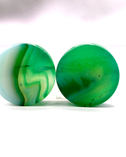 Green Stripe Agate Stone Double Flare Plugs Pair - EC Plugs