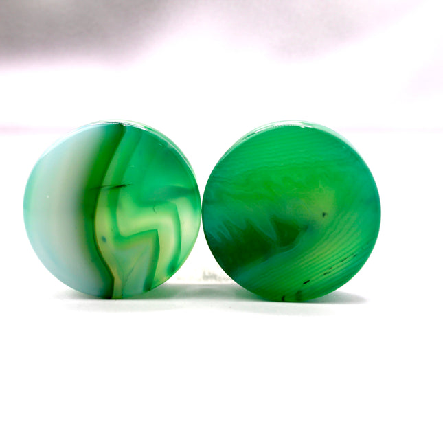Green Stripe Agate Stone Double Flare Plugs Pair - EC Plugs