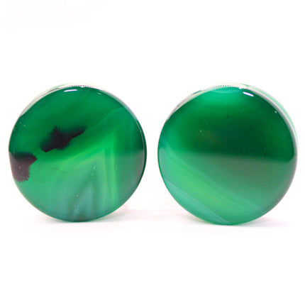 Green Stripe Agate Stone Double Flare Plugs Pair - EC Plugs