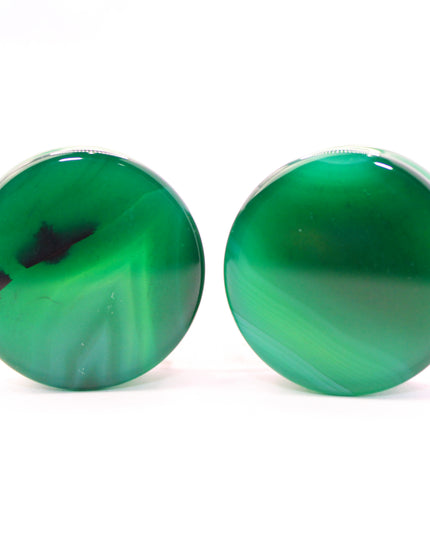 Green Stripe Agate Stone Double Flare Plugs Pair - EC Plugs