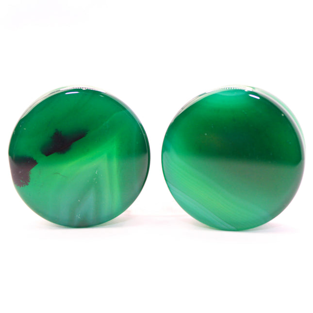 Green Stripe Agate Stone Double Flare Plugs Pair - EC Plugs