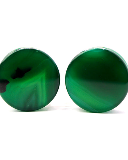Green Stripe Agate Stone Double Flare Plugs Pair - EC Plugs