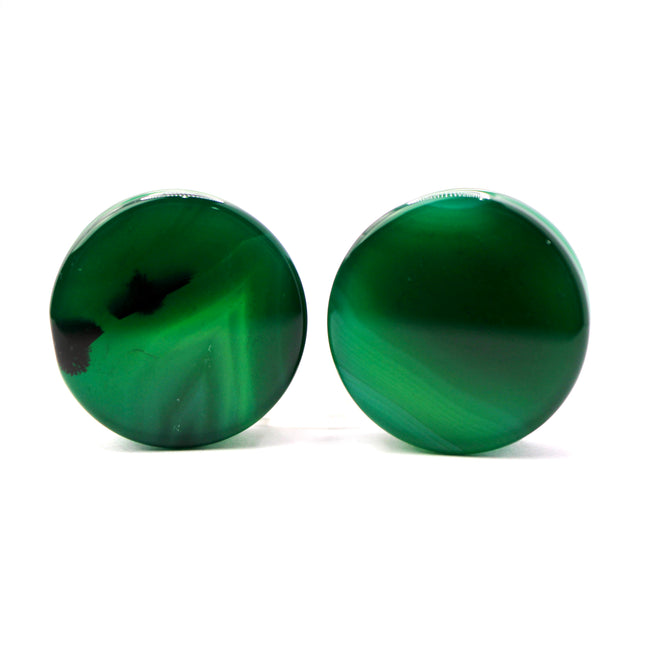 Green Stripe Agate Stone Double Flare Plugs Pair - EC Plugs