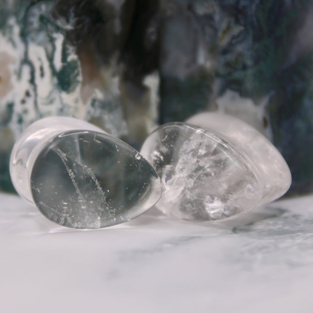 Clear Quartz Teardrop Plugs Pair - EC Plugs