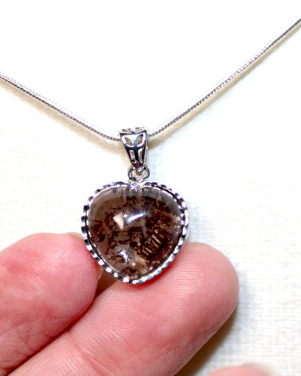 Garden Quartz Pendant – Silver Plated 925 Setting, Polished Lodolite Stone Necklace, Garden Quartz with Inclusions, Elegant Handmade Jewelry