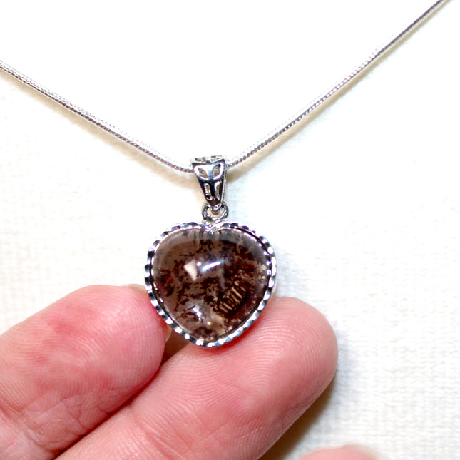 Garden Quartz Pendant – Silver Plated 925 Setting, Polished Lodolite Stone Necklace, Garden Quartz with Inclusions, Elegant Handmade Jewelry