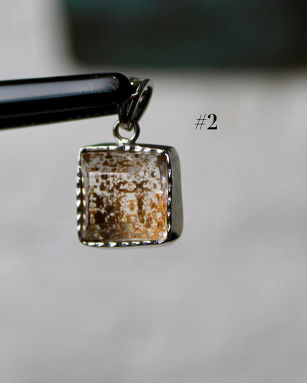 Garden Quartz Pendant – Silver Plated 925 Setting, Polished Lodolite Stone Necklace, Garden Quartz with Inclusions, Elegant Handmade Jewelry