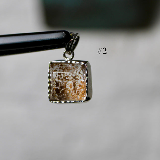 Garden Quartz Pendant – Silver Plated 925 Setting, Polished Lodolite Stone Necklace, Garden Quartz with Inclusions, Elegant Handmade Jewelry