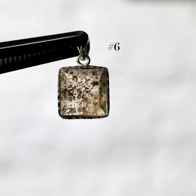 Garden Quartz Pendant – Silver Plated 925 Setting, Polished Lodolite Stone Necklace, Garden Quartz with Inclusions, Elegant Handmade Jewelry