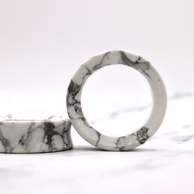 Howlite Tunnel Plugs Black and White Stone Gauge Pair - EC Plugs