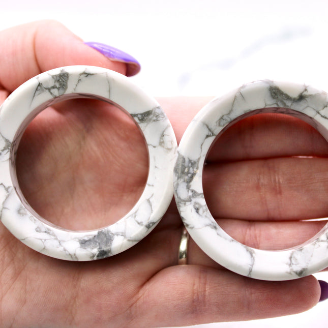 Howlite Tunnel Plugs Black and White Stone Gauge Pair