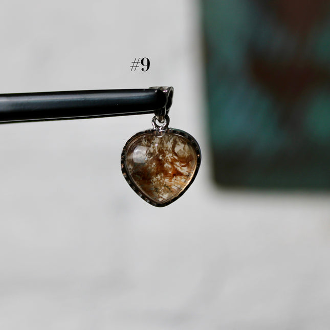 Garden Quartz Pendant – Silver Plated 925 Setting, Polished Lodolite Stone Necklace, Garden Quartz with Inclusions, Elegant Handmade Jewelry