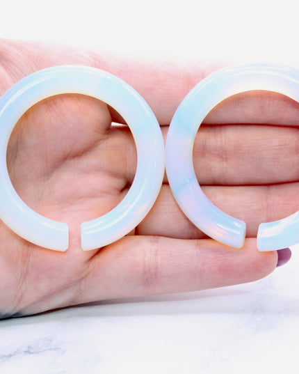 Opalite Hoop Gauges – Polished Iridescent Stone Ear Weights, Lightweight Crystal Style Jewelry for Stretched Ears