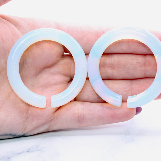 Opalite Hoop Gauges – Polished Iridescent Stone Ear Weights, Lightweight Crystal Style Jewelry for Stretched Ears