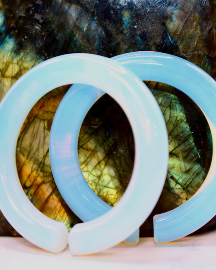 Opalite Hoop Gauges – Polished Iridescent Stone Ear Weights, Lightweight Crystal Style Jewelry for Stretched Ears
