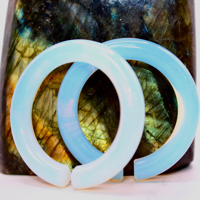 Opalite Hoop Gauges – Polished Iridescent Stone Ear Weights, Lightweight Crystal Style Jewelry for Stretched Ears