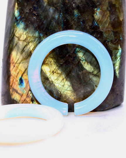 Opalite Hoop Gauges – Polished Iridescent Stone Ear Weights, Lightweight Crystal Style Jewelry for Stretched Ears