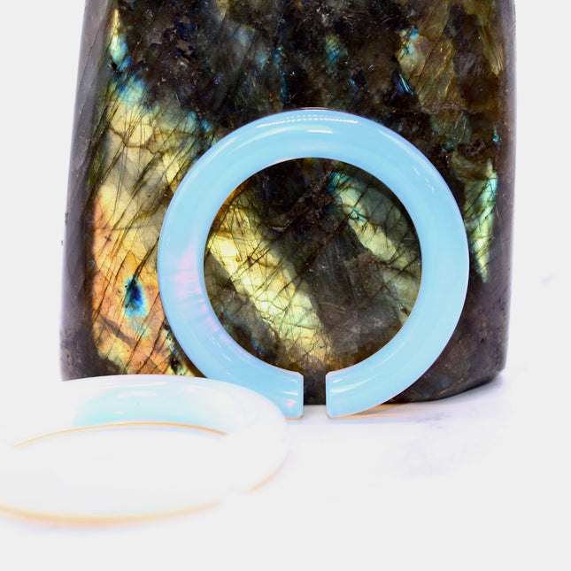 Opalite Hoop Gauges – Polished Iridescent Stone Ear Weights, Lightweight Crystal Style Jewelry for Stretched Ears