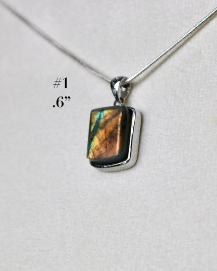 Labradorite Pendant in Sterling Silver 925 – High Shine Faceted Stone Necklace, Genuine Silver Stamped Setting, You Pick Your Exact Pendant Chain Included