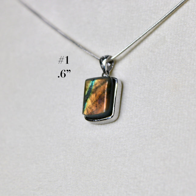 Labradorite Pendant in Sterling Silver 925 – High Shine Faceted Stone Necklace, Genuine Silver Stamped Setting, You Pick Your Exact Pendant Chain Included
